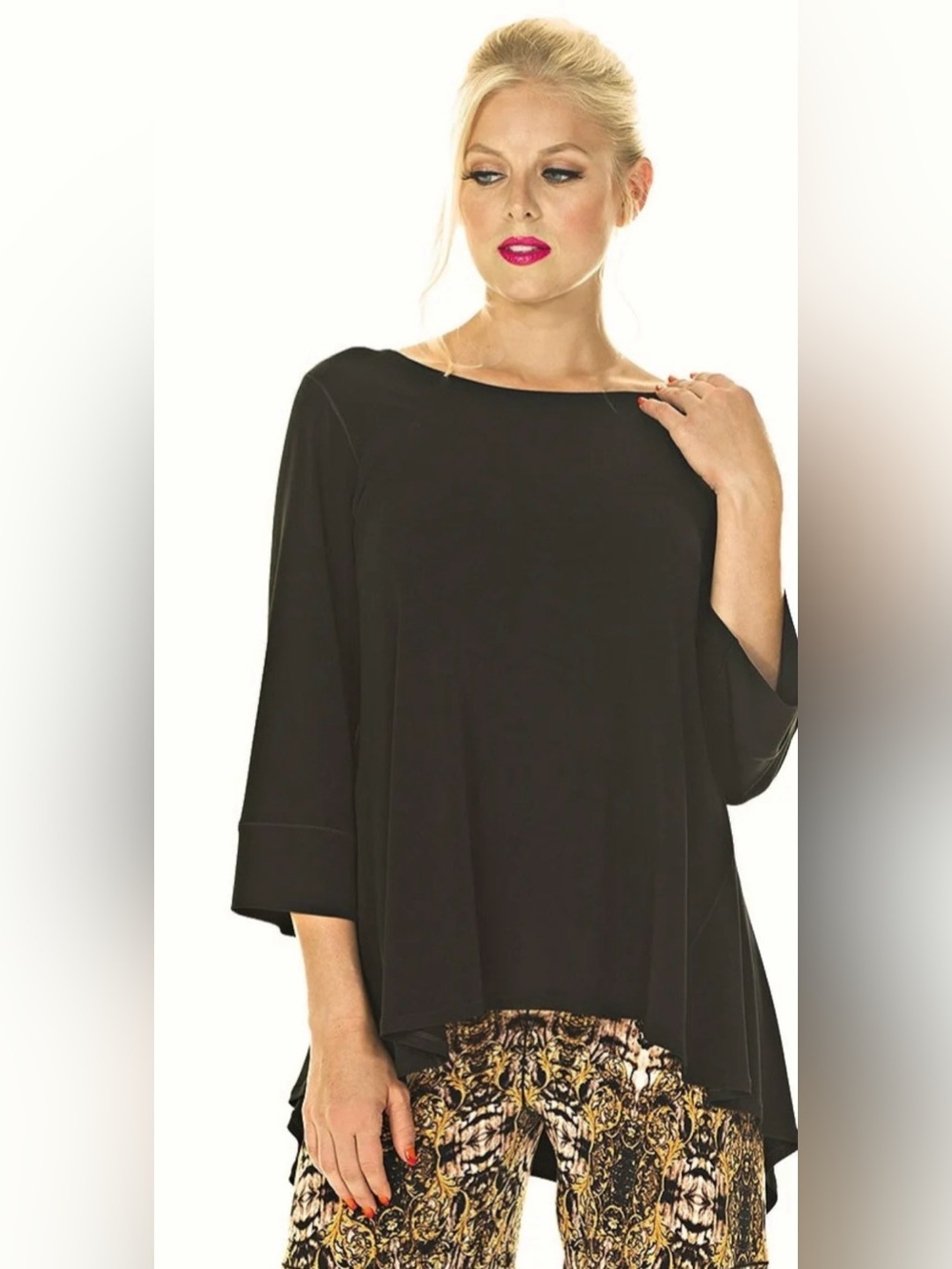Eva Varro Women’s Black TYB Tunic with 3/4 Length Sleeves, Size XS - Picture 4 of 10